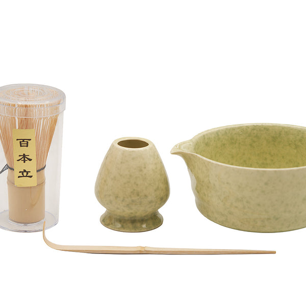 Juego de té matcha verde moteado con cuenco con pico, 4 piezas/juego n.° 93998