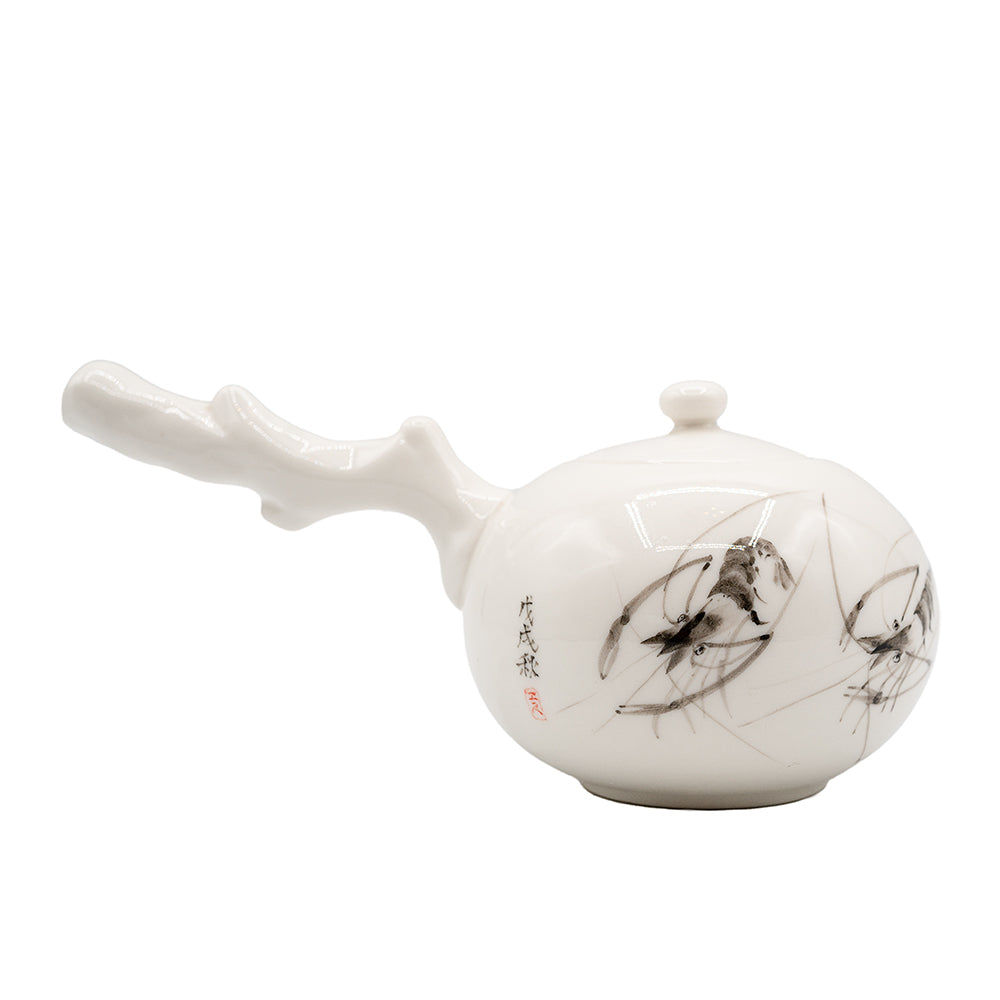 Woodfired Dehua Side-Handle Teapot with Branch Handle # 95839, 230 ml