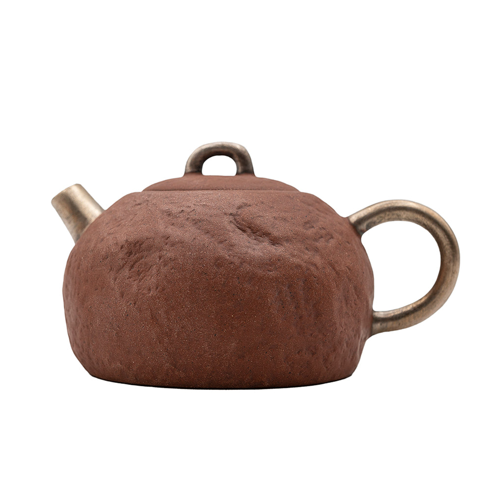 Tetera de arcilla roja con detalles plateados # 94438, 140 ml