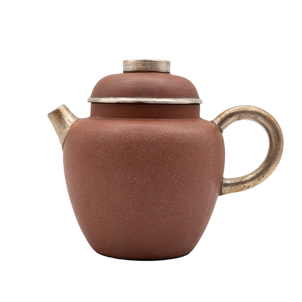 Pearl Shaped Red-Glazed Teapot with Silver Accents # 94434, 135 ml