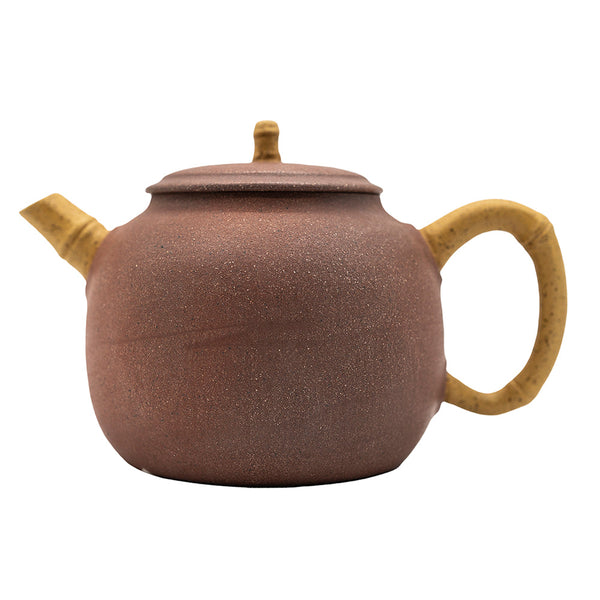Small Red ClayTeapot with Bamboo Design # 94424, 110 ml