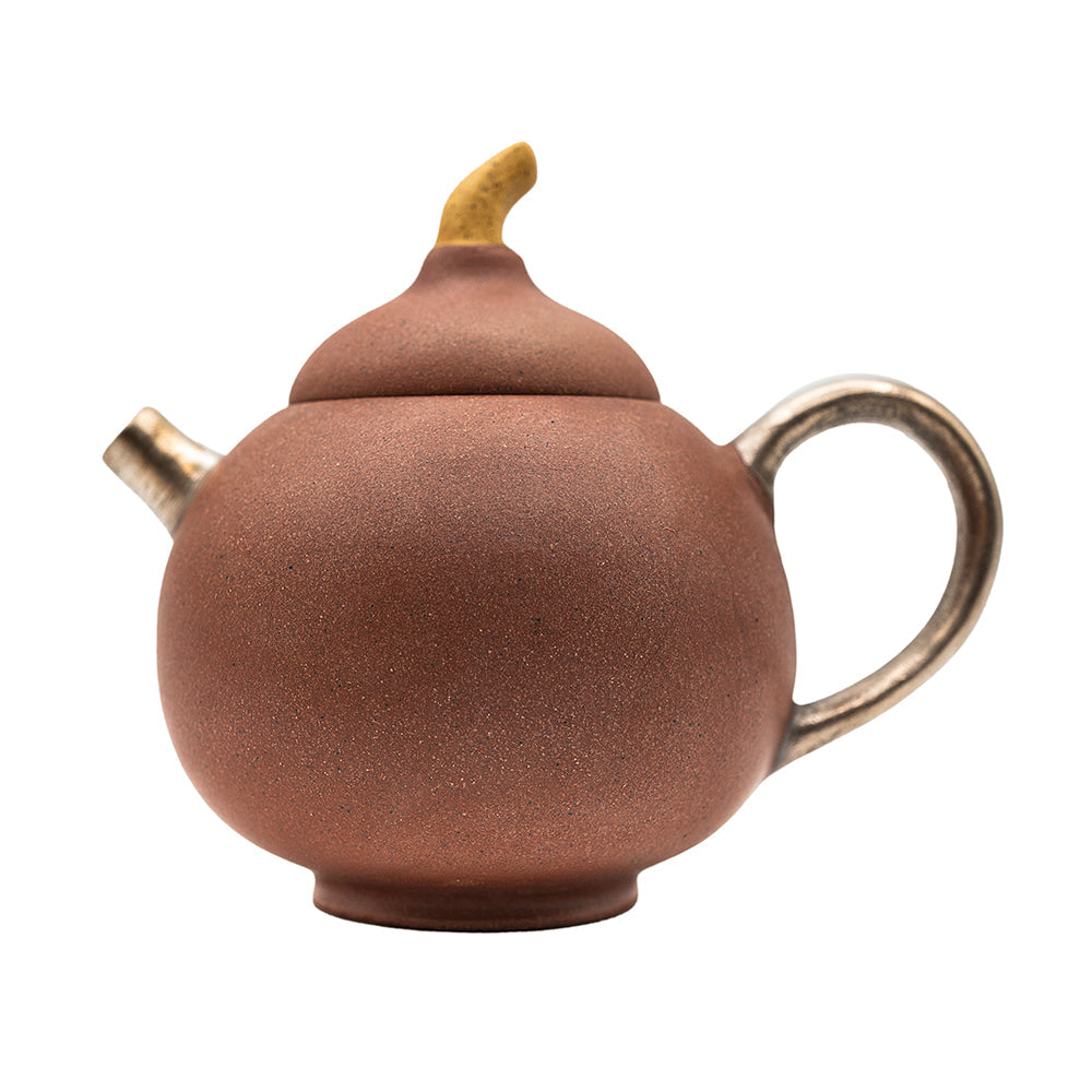Red ClayTeapot with Silver Gourd Motif # 94425, 155 ml