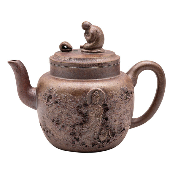 Flat-lid figure-shaped yixing clay woodfired teapot # 94798