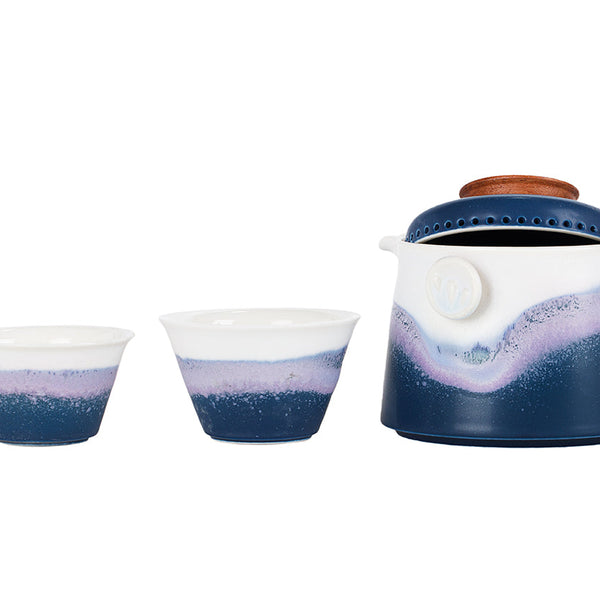 Joc de te blau de viatge amb tetera amb nansa lateral # 94381