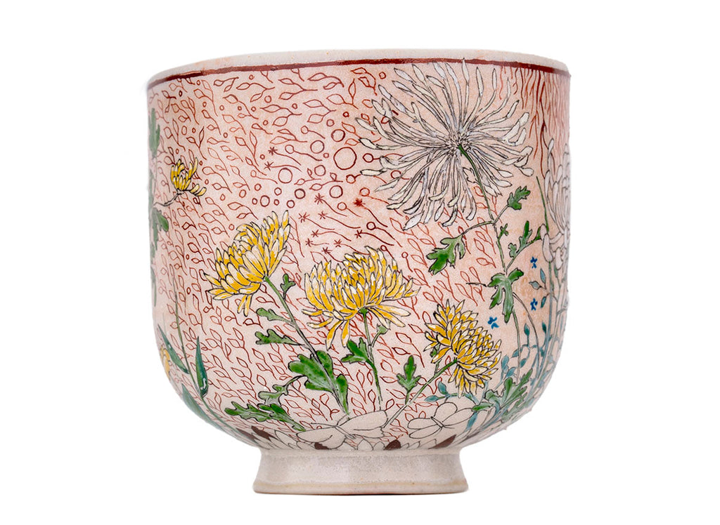 Cup handmade Moychay 'Flowers' # 44445, ceramic/hand painting, 116 ml.