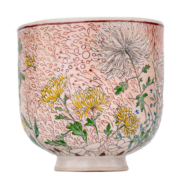 Cup handmade Moychay 'Flowers' # 44445, ceramic/hand painting, 116 ml.