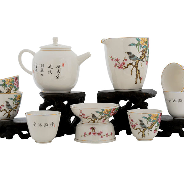 Set for tea ceremony (9 items) # 91042, porcelain: teapot 220 ml, gong dao bei 200 ml, teamesh, six cups 52 ml.