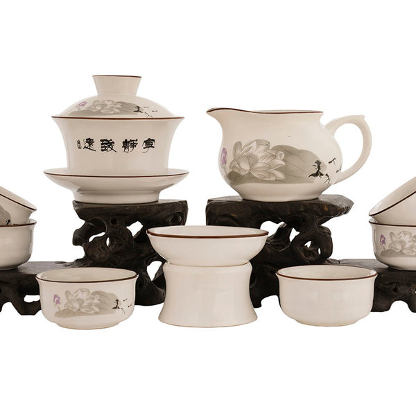 Set for tea ceremony (9 items) # 91008, porcelain: gaiwan 250 ml, gong dao bei 200 ml, teamesh, six cups 52 ml.