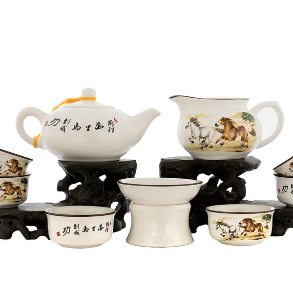 Set for tea ceremony (9 items) # 91015, porcelain: teapot 200 ml, gong dao bei 200 ml, teamesh, six cups 45 ml.