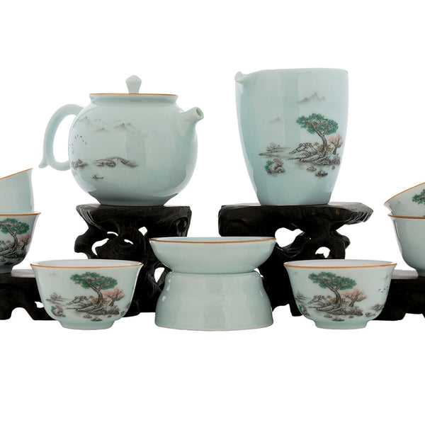Set for tea ceremony (9 items) # 91051, porcelain: teapot 215 ml, gong dao bei 200 ml, teamesh, six cups 56 ml.