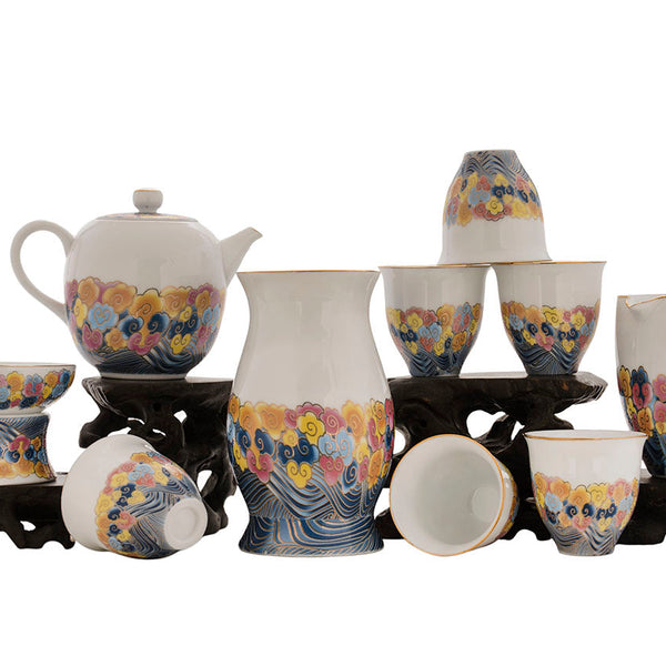 Set for tea ceremony (10 items) # 91016, porcelain: teapot 200 ml, gong dao bei 200 ml, teamesh, six cups 54 ml, vase