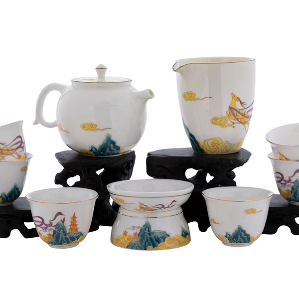 Set for tea ceremony (9items) # 91040, porcelain: teapot 225 ml, gong dao bei 210 ml, teamesh, six cups 60 ml.