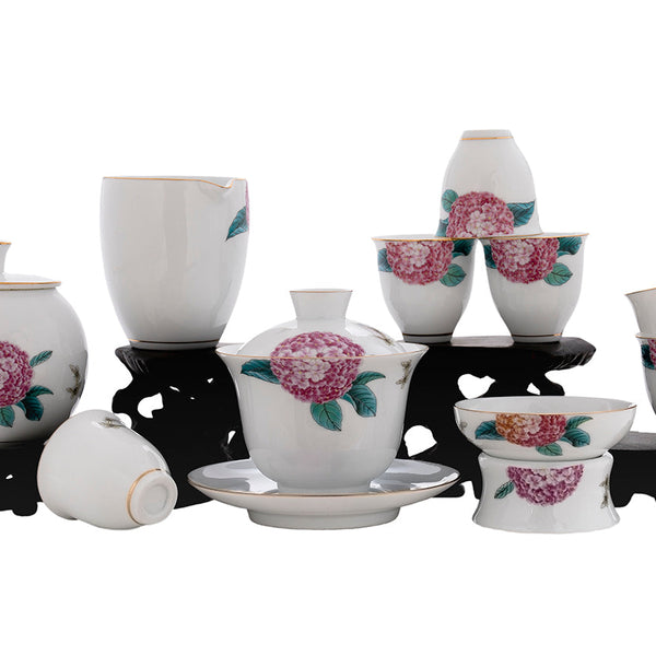 Set for tea ceremony (10 items) # 91003, porcelain: gaiwan 189 ml, gong dao bei 200 ml, teamesh, six cups 50 ml, tea caddy